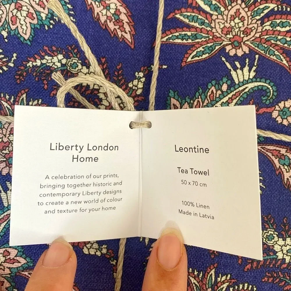 NEW Liberty London Klein Blue Floral Linen Tea Towel 19.5